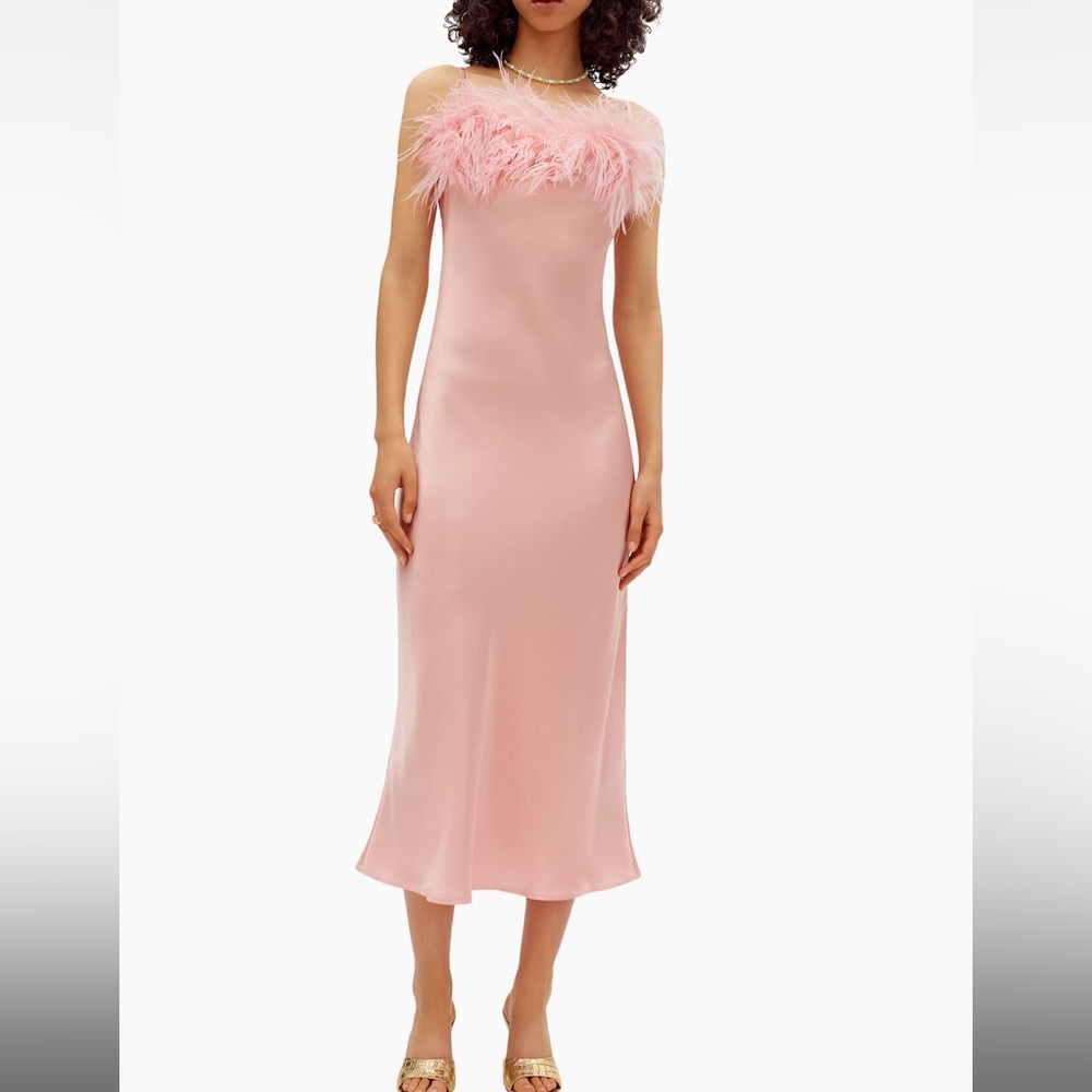 NWT SLEEPER Boheme Feather Trim Slip Dress